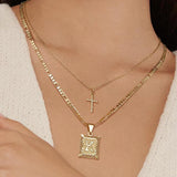 Faith Cross Initial Gold Necklace Set