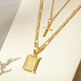 Faith Cross Initial Gold Necklace Set