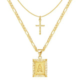 Faith Cross Initial Gold Necklace Set