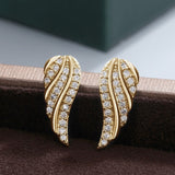 Contemporary Leaf Pave Gold Earrings