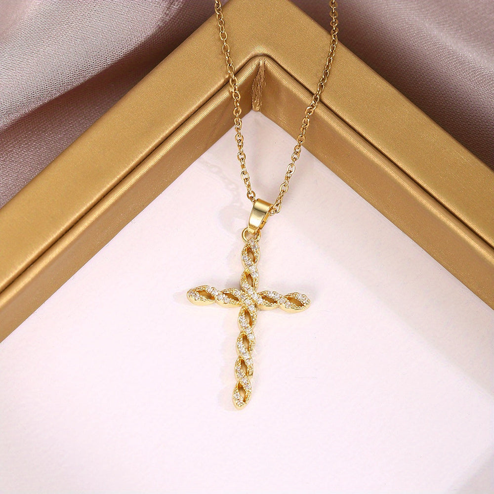 Radiant Twist Cross Gold Necklace