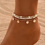 Seaside Charm 3-Piece Layered Gold Anklet Set