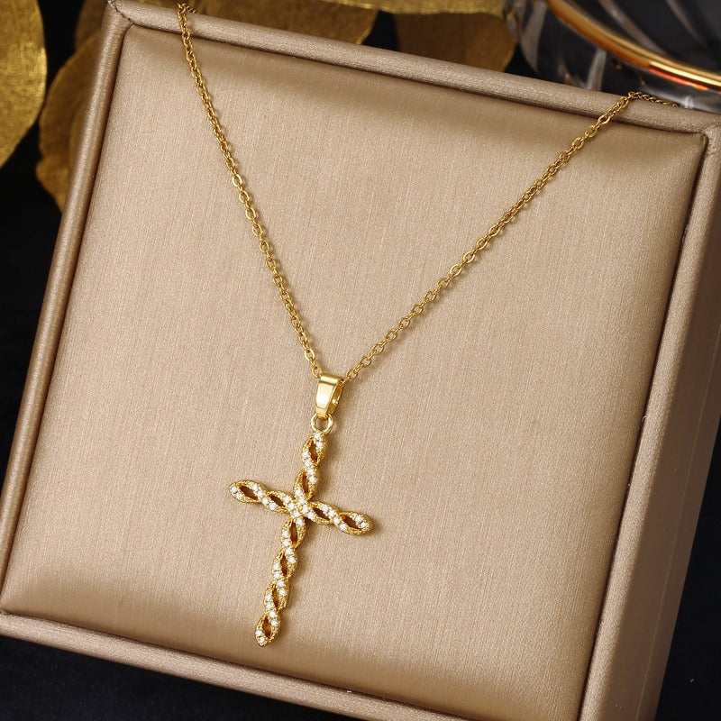 Radiant Twist Cross Gold Necklace