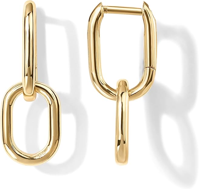 Linked Drop Gold Hoop Earrings