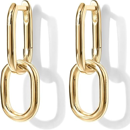 Linked Drop Gold Hoop Earrings