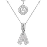 Pave letter initial necklace set | White Gold