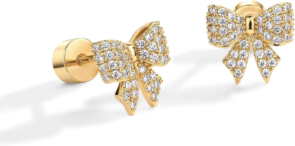 Ribbon Motif Gold Earrings