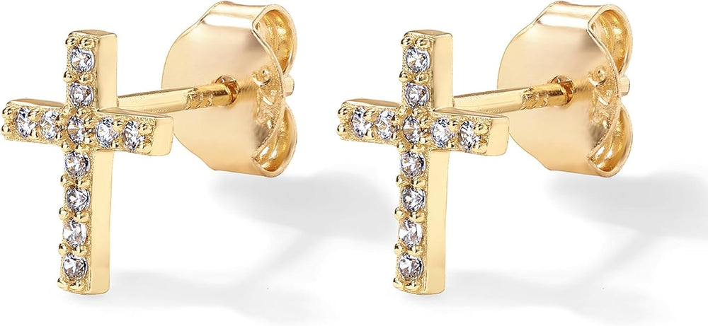 Sparkling Cross Gold Stud Earrings