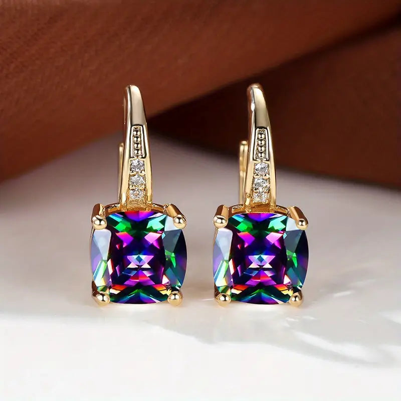 Enchanted Stone Gold Hoop Earrings