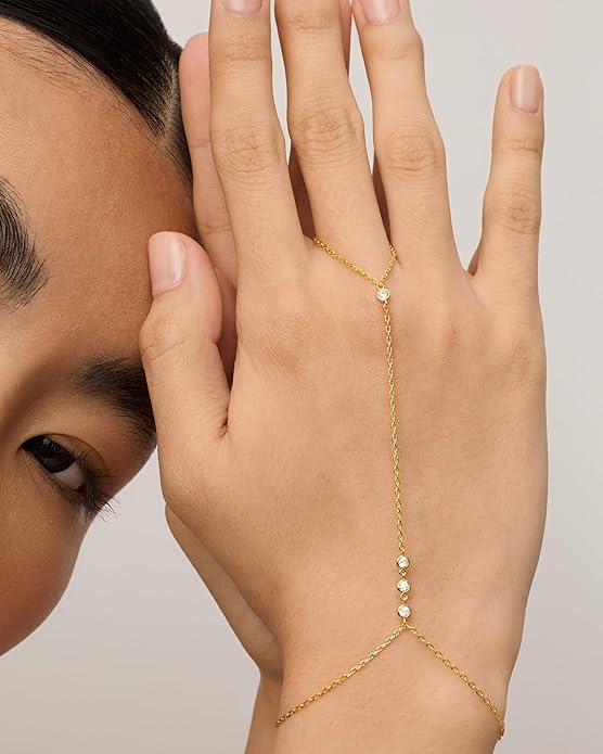 Pearled Handchain Gold Bracelet