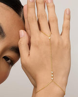 Pearled Handchain Gold Bracelet