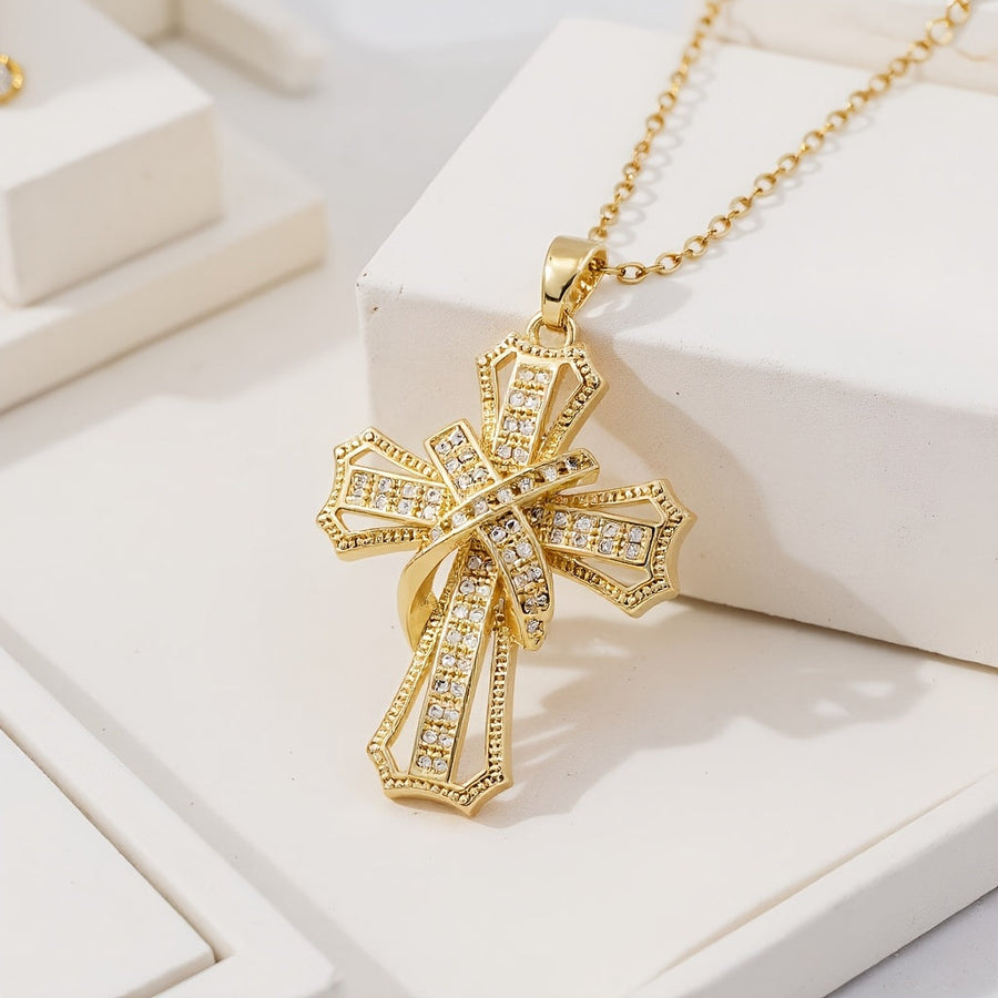 Luminous Cross Pendant Gold Necklace