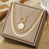 Savella Textured Coin Layered Gold Necklace