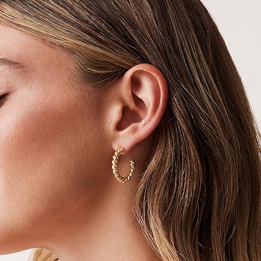 Braided Twist Gold Hoop Earrings