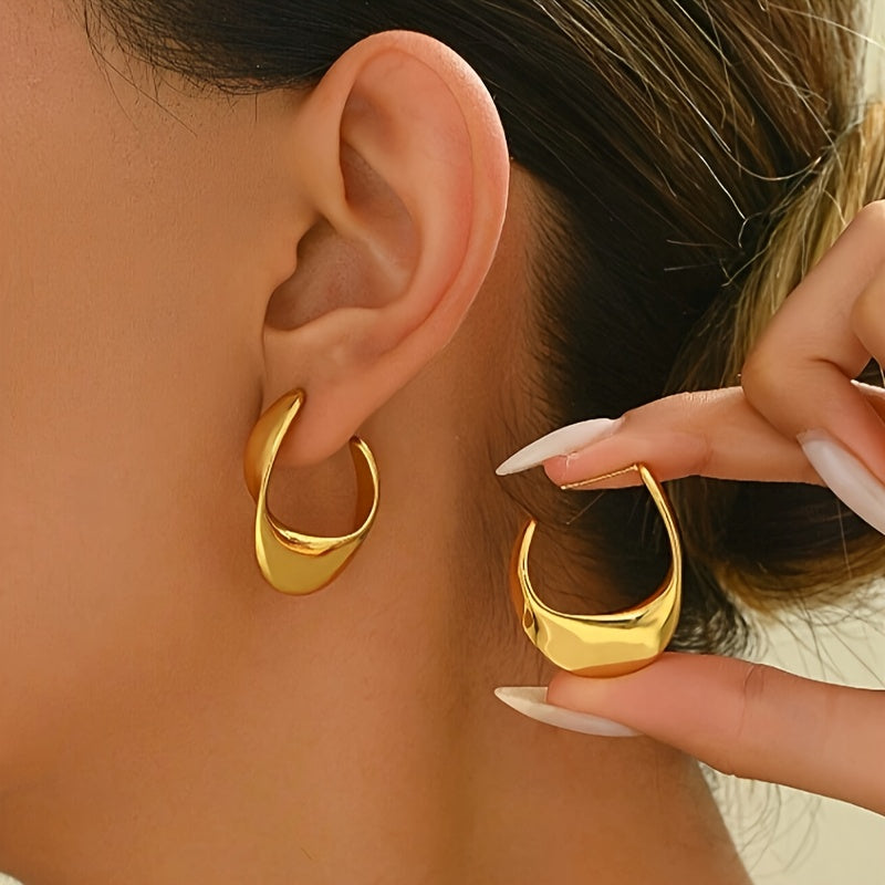 Polished Crescent Gold Hoop Earrings
