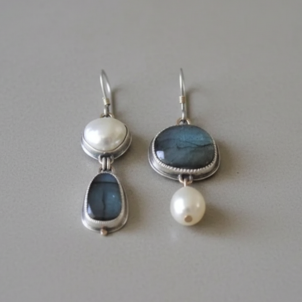 Vintage Blue Stone Pearl Earrings
