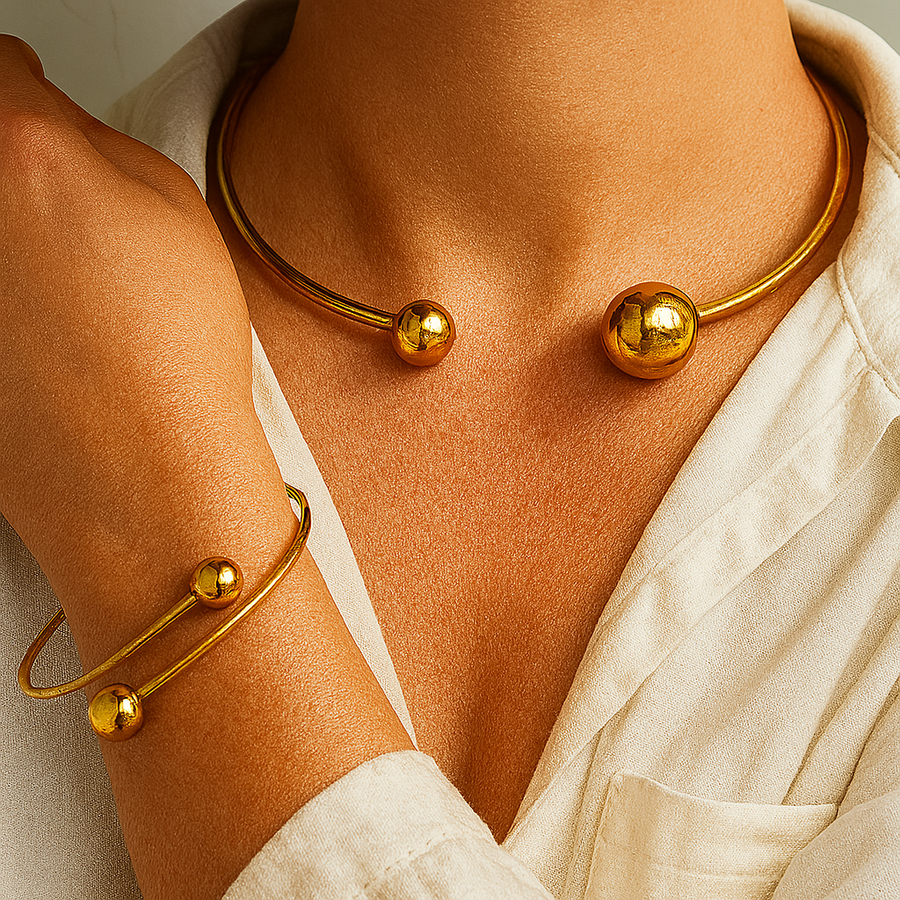 Subtle Glow Gold Collar & Cuff Bracelet Set