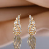 Contemporary Leaf Pave Gold Earrings