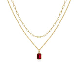 Paperclip Layered Ruby Necklace | Gold