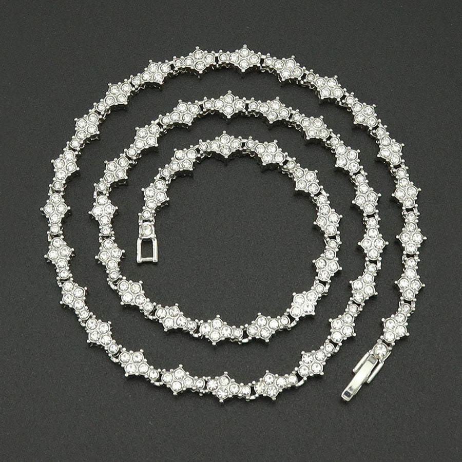 Classic Cluster Tennis Necklace | White Gold