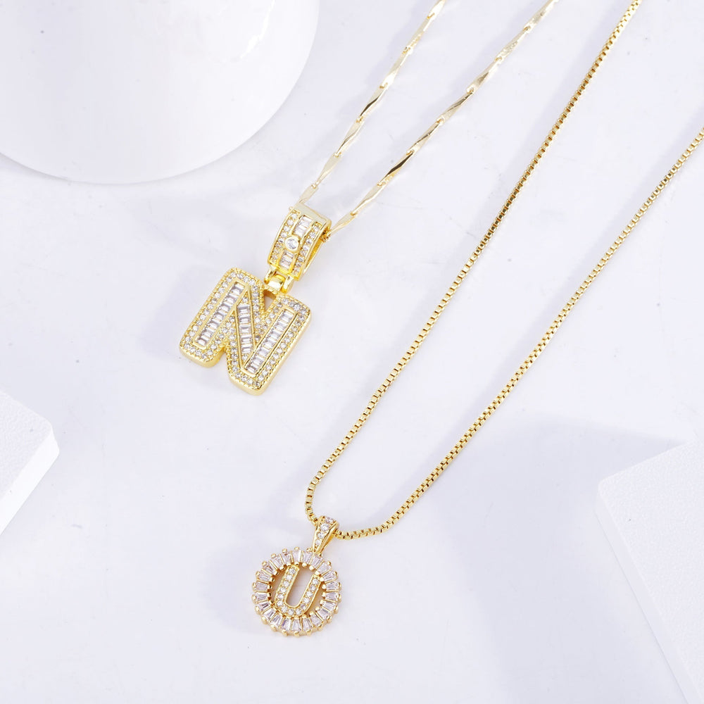 Sparkle Letter Initial Gold Necklace Set