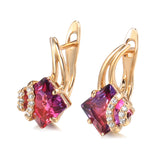 Crimson Square Crystal Earrings | Rosegold