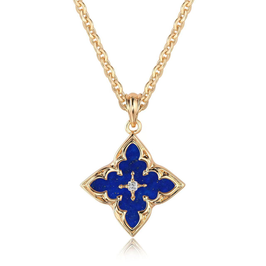 Azure Clover Pendant Gold Necklace