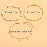 Seaside Charm 3-Piece Layered Gold Anklet Set
