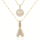 Sparkle Letter Initial Gold Necklace Set