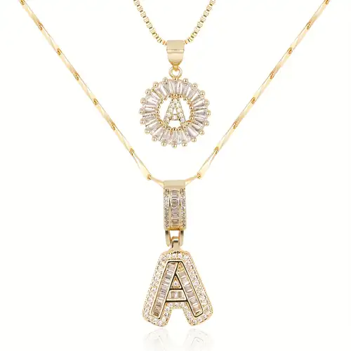 Sparkle Letter Initial Gold Necklace Set