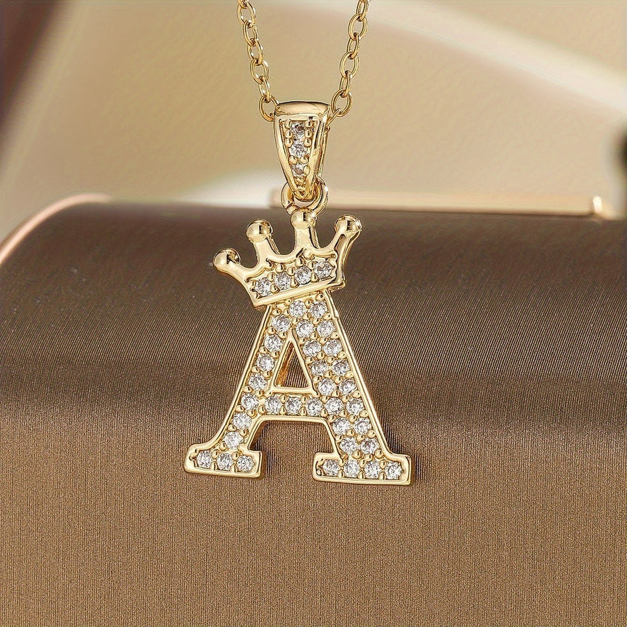 Regal Crown Initial Gold Necklace