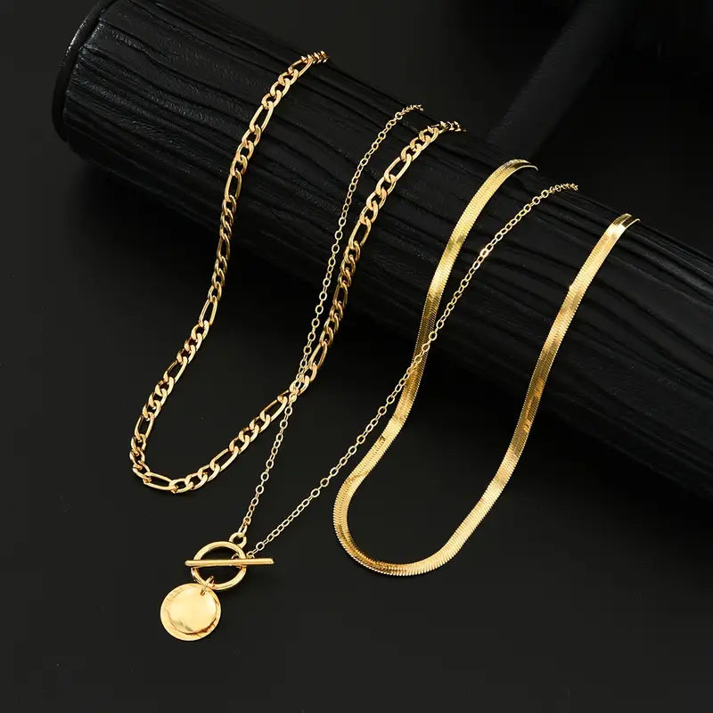 Savella Textured Coin Layered Gold Necklace