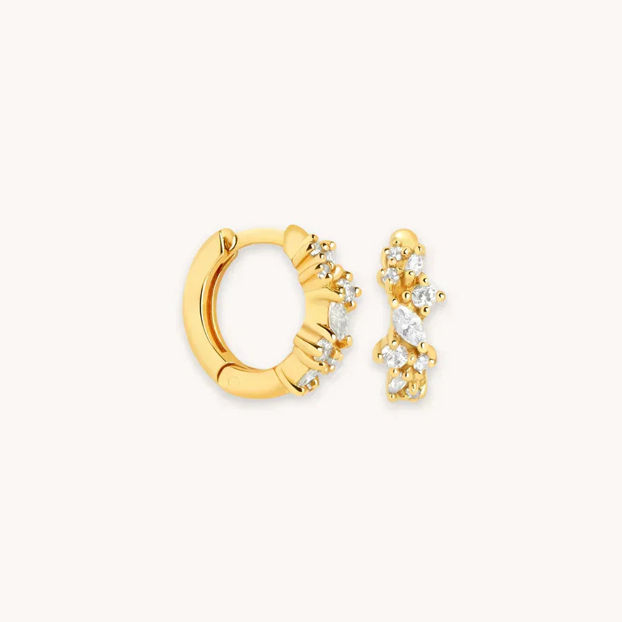 Crystal Cluster Huggies | White Gold