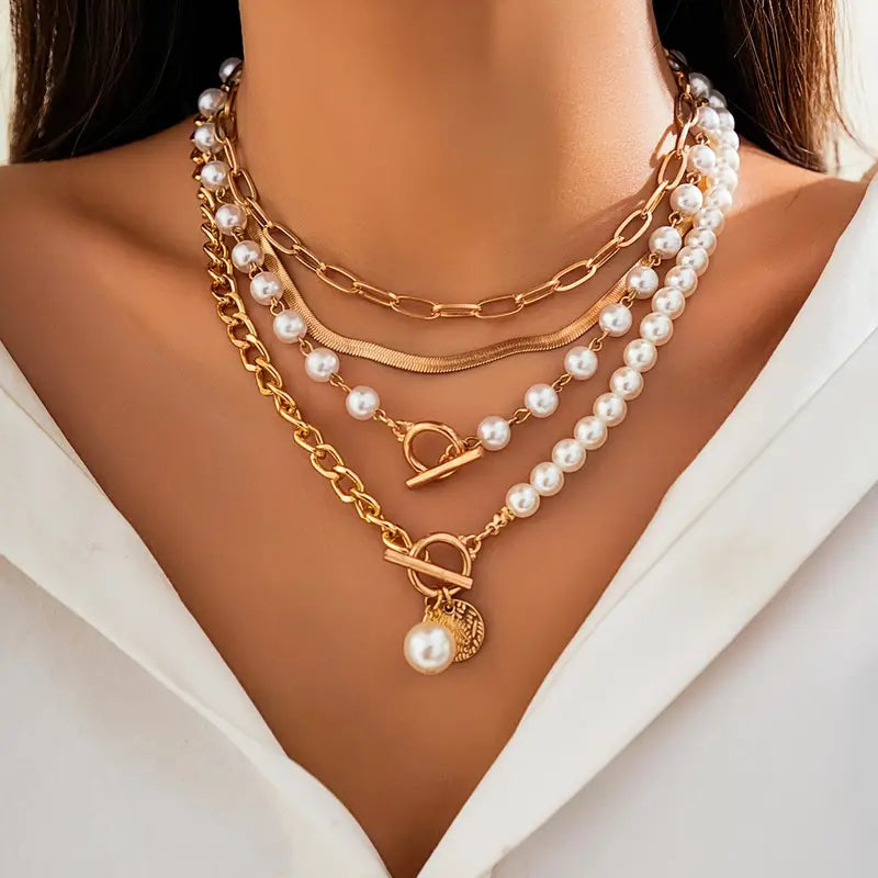 Heritage Pearl & Gold Snake Chain Necklace Set