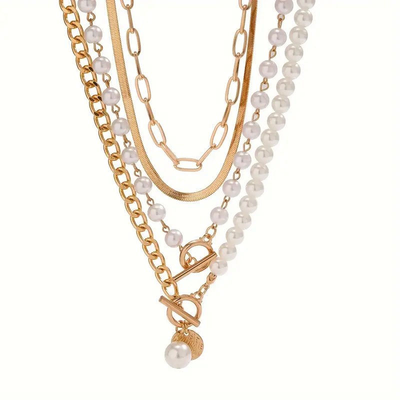 Heritage Pearl & Gold Snake Chain Necklace Set