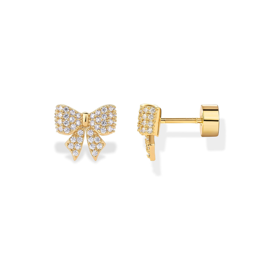 Ribbon Motif Gold Earrings