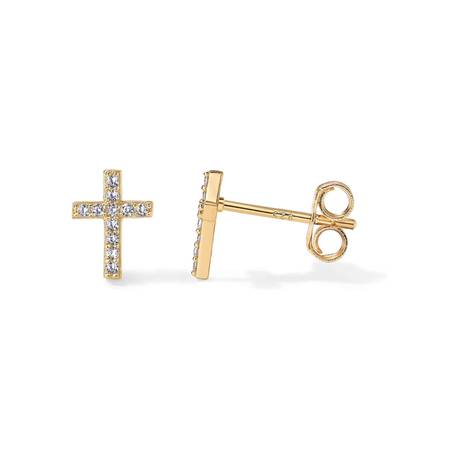 Sparkling Cross Gold Stud Earrings